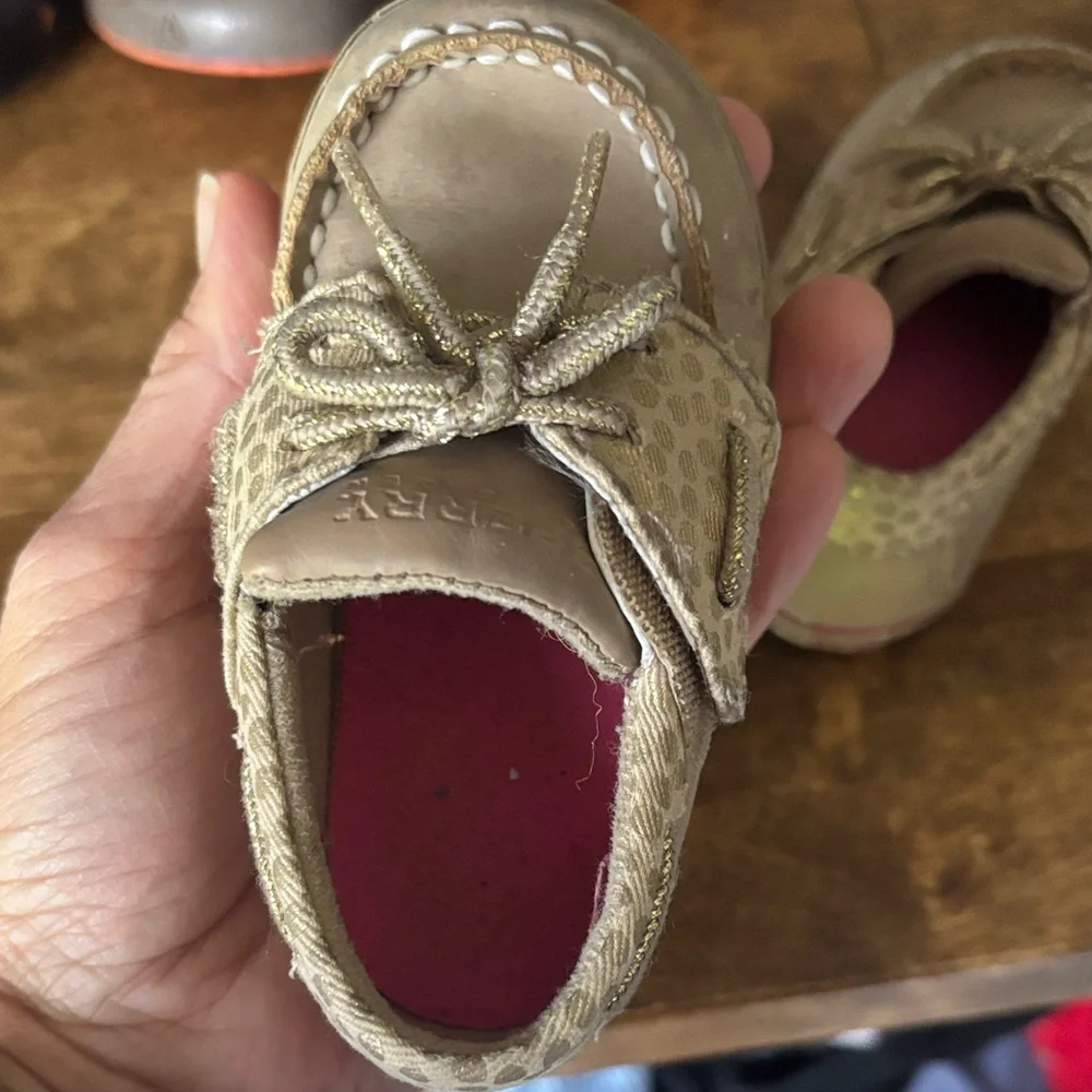 Used Sperry Kids Tan Slip-On Moccasins with Red Insole Accents